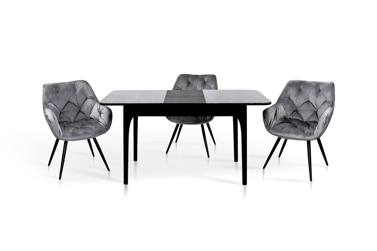 Обеденный стол раскладной Микс Мебель Фиеста ДСП/стекло/дерево 1450х750х700 мм Черный/Черный мрамор (А0056354) - фото 7 Обеденный стол раскладной Микс Мебель Фиеста ДСП/стекло/дерево 1450х750х700 мм Черный/Черный мрамор (А0056354) - фото 7