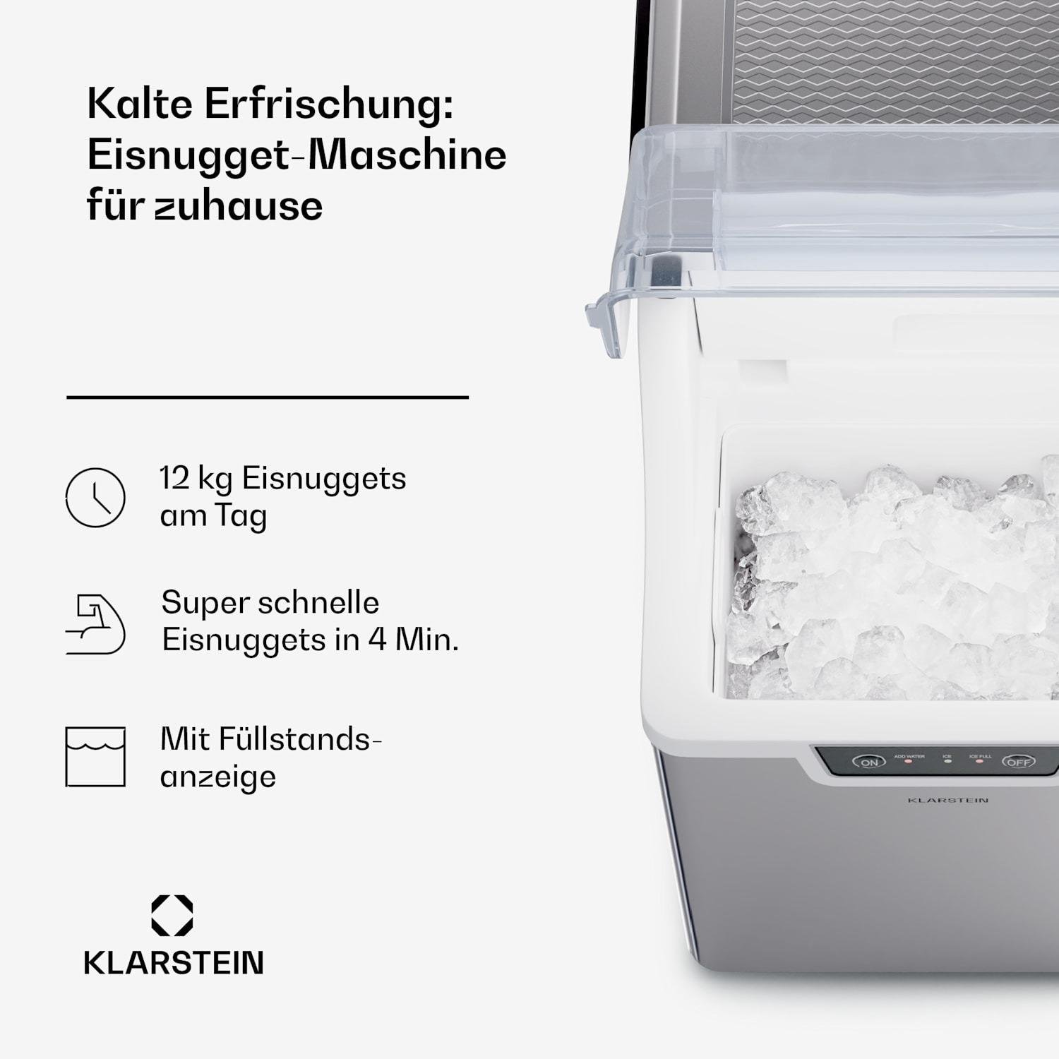 Ледогенератор KLARSTEIN Wallberg Nugget Ice Maker 12 кг/24 ч (10045386) - фото 4