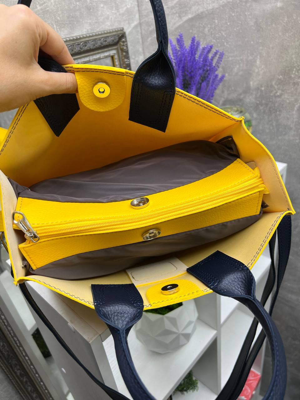Сумка тоут женская через плечо большая классическая вмещает А4 Желтый - фото 4 Сумка тоут женская через плечо большая классическая вмещает А4 Желтый - фото 4