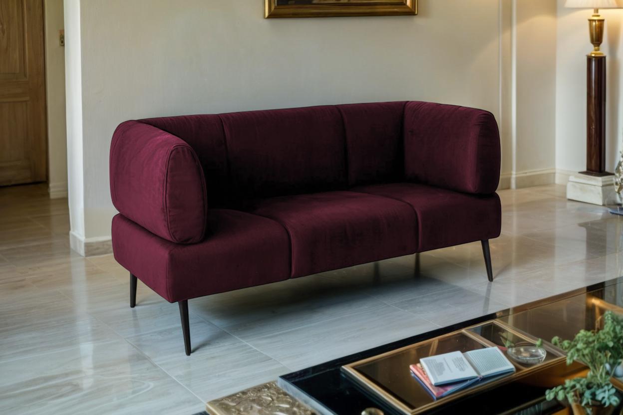 Диван з підлокітниками Tobi Sho Бенно-1 офісний з конусною ногою 1500х720х750 мм велюр Emilia 69 Bordo - фото 2