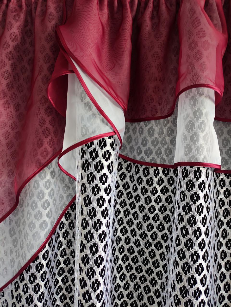 Занавеска Дубль с двойным ламбрекеном 280х180 см Белый с бордовым (длб-02) - фото 3 Занавеска Дубль с двойным ламбрекеном 280х180 см Белый с бордовым (длб-02) - фото 3