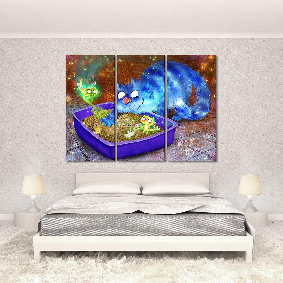 Модульная картина Котофеечки чистого лотка 3 модуля 90x135 см