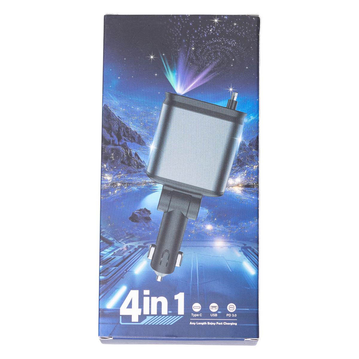 Зарядний пристрій автомобільний LED-проекція зі швидкою зарядкою та висувними кабелями Apple Lightning/USB-С (6836) - фото 11