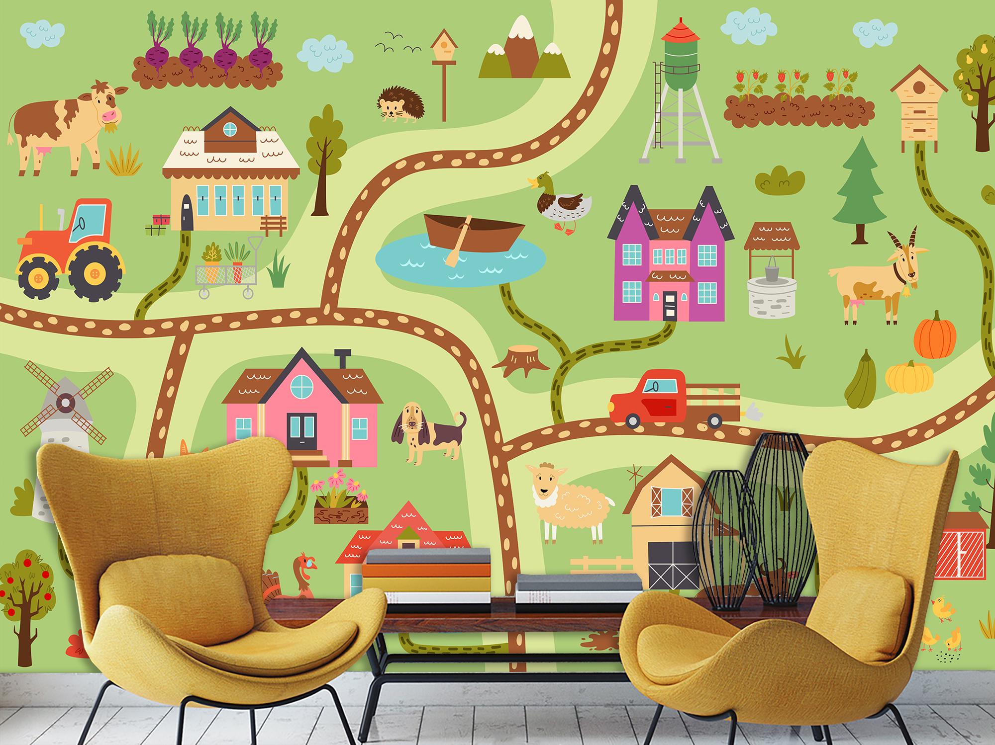 Фотообои флизелиновые Детские карты сельских дорог 120х180 см (S5KID-028/2)