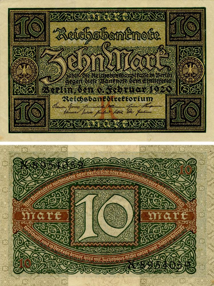 Коллекционная банкнота Германия 10 марок 1929 AU-UNC P67a (Б17956)
