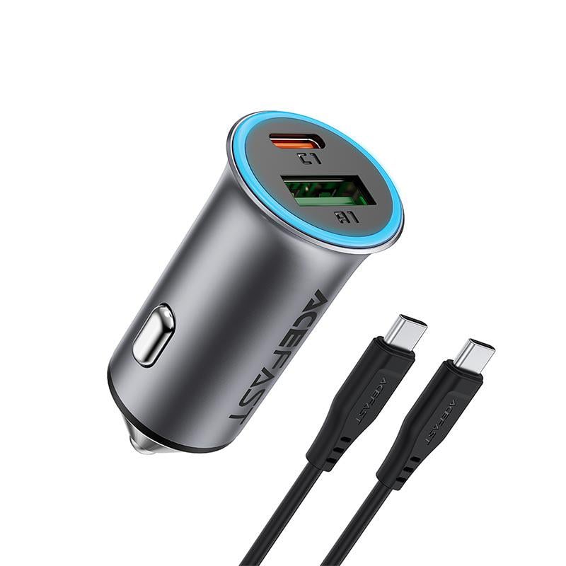 Автозарядка Acefast B16 95 Вт USB-C USB-A быстрая зарядка PD QC с кабелем Type-C Grey (650739) Автозарядка Acefast B16 95 Вт USB-C USB-A быстрая зарядка PD QC с кабелем Type-C Grey (650739)