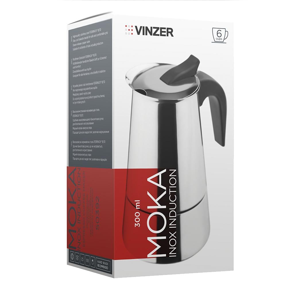 Кофеварка гейзерна Vinzer Moka Inox Induction на 6 чашок (50392) - фото 3