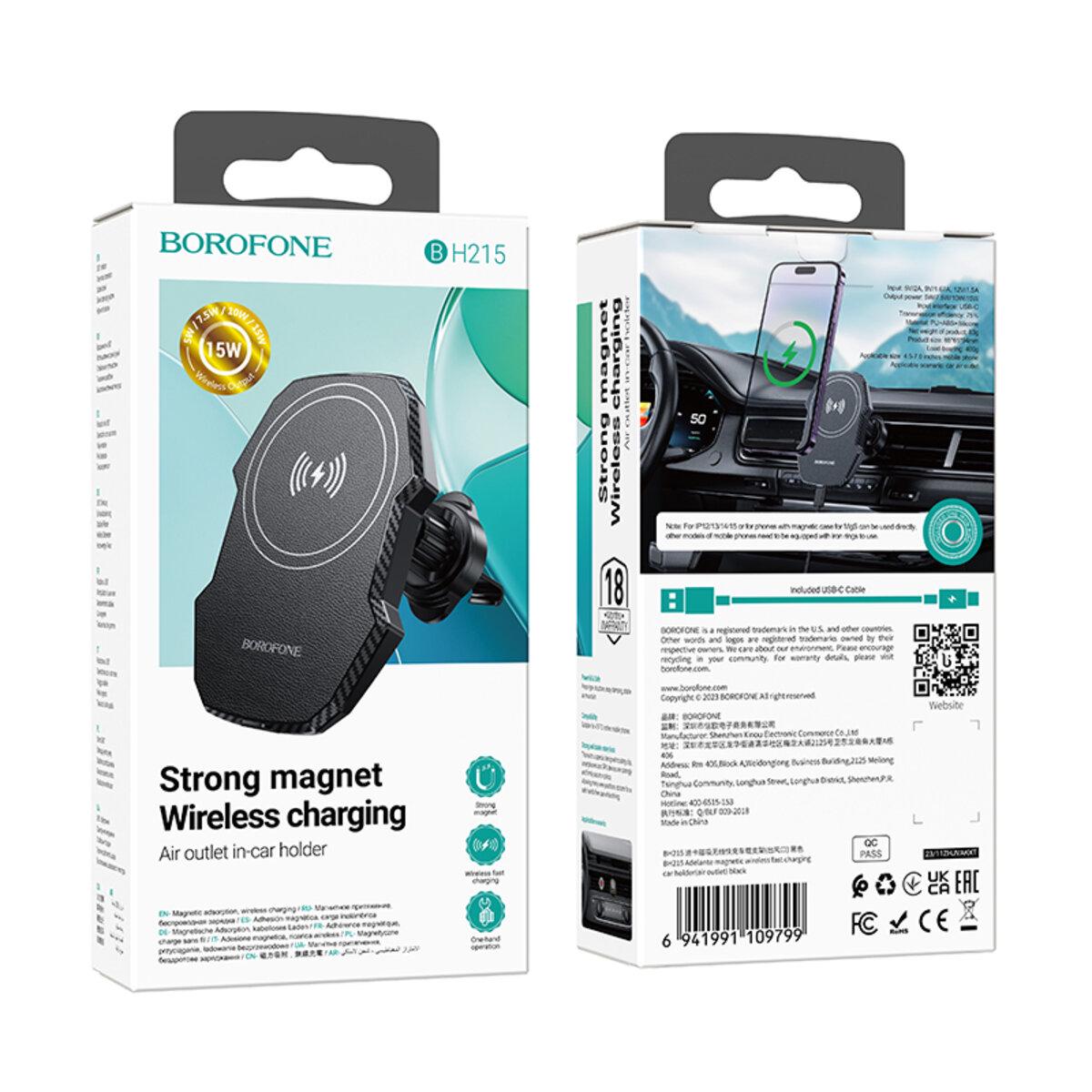 Держатель для телефона в машину Borofone BH215 Adelante magnetic wireless fast charging car holder Black (18252864) - фото 6