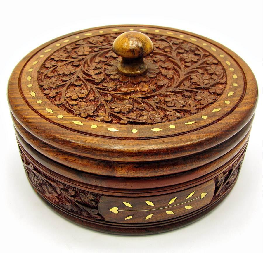 Шкатулка круглая розовое дерево d-17/h-9 см