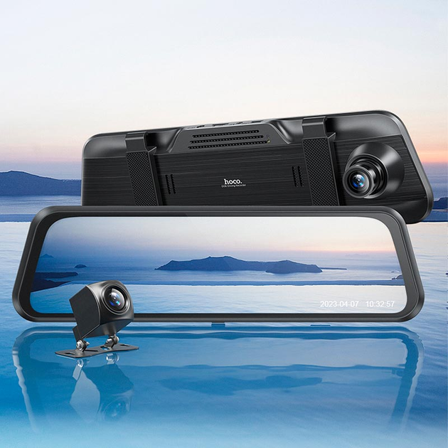 Автомобильный видеорегистратор зеркало HOCO DI36 с камерой заднего вида 9,6" Full HD 1080P Черный - фото 8