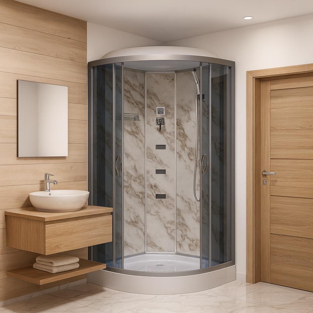 Душевой бокс TKF90/1 BG Мрамор полукруглый поддон 15 см с гидромассажем тонированное стекло 90x90x215 см (А0045671)