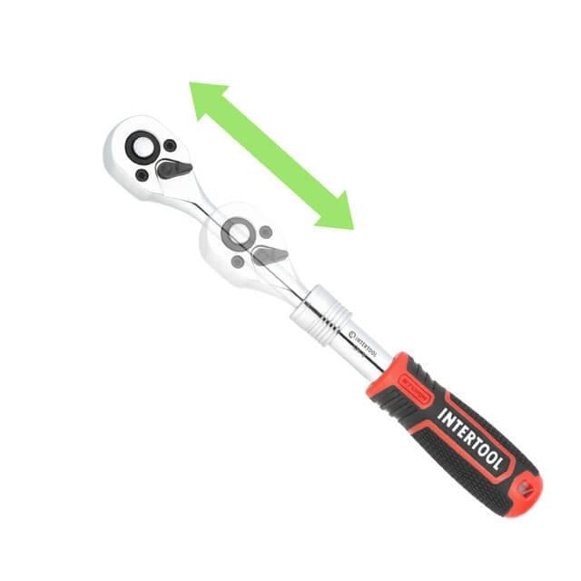 Рукоятка с храповым механизмом Intertool ET-8004 телескопическая 72 зуба 1/4" (129747)