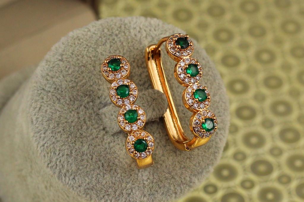 Серьги Xuping Jewelry квартет с зелеными камнями 3,1 см Золотистый (2577526916)