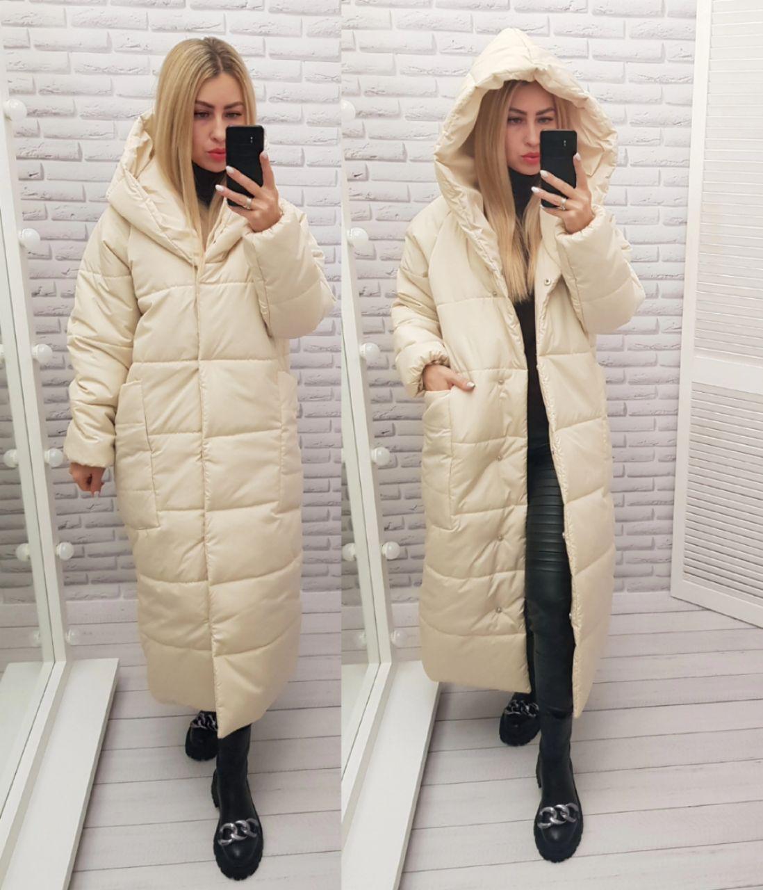 Пуховик об'ємний супер довгий Аiza А500 р. 54-56 Блакитний - фото 5