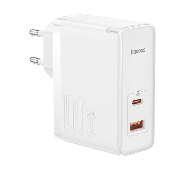 Мережевий зарядний пристрій Baseus GaN5 Pro Fast Charger C+U 100W/20V/5A Type-C to Type-C 1 м White (CCGP090201)