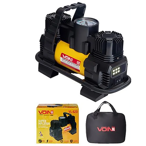 Компресор автомобільний Voin VL-620 150 psi 15A 85 л прикурювач/лiхтар/перехідник на клеми/2 циліндра