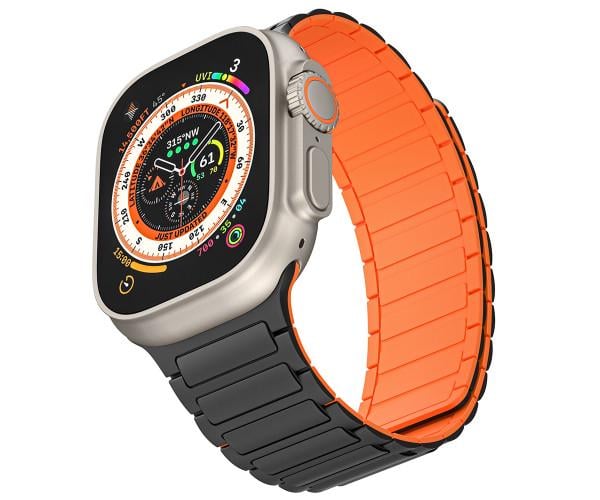 Ремешок Silicone Magnetic для Apple Watch 42/44/45/49 мм Черный с оранжевым