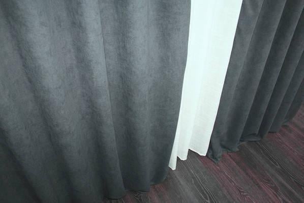 Комплект штор Petek-люкс микровелюр 1,5х2,7 м 2 шт. Графитовый - фото 6