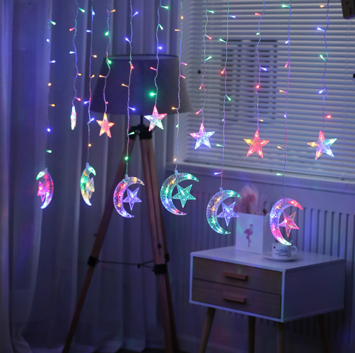 Светодиодная гирлянда-шторы звезды и луна Мультиколор