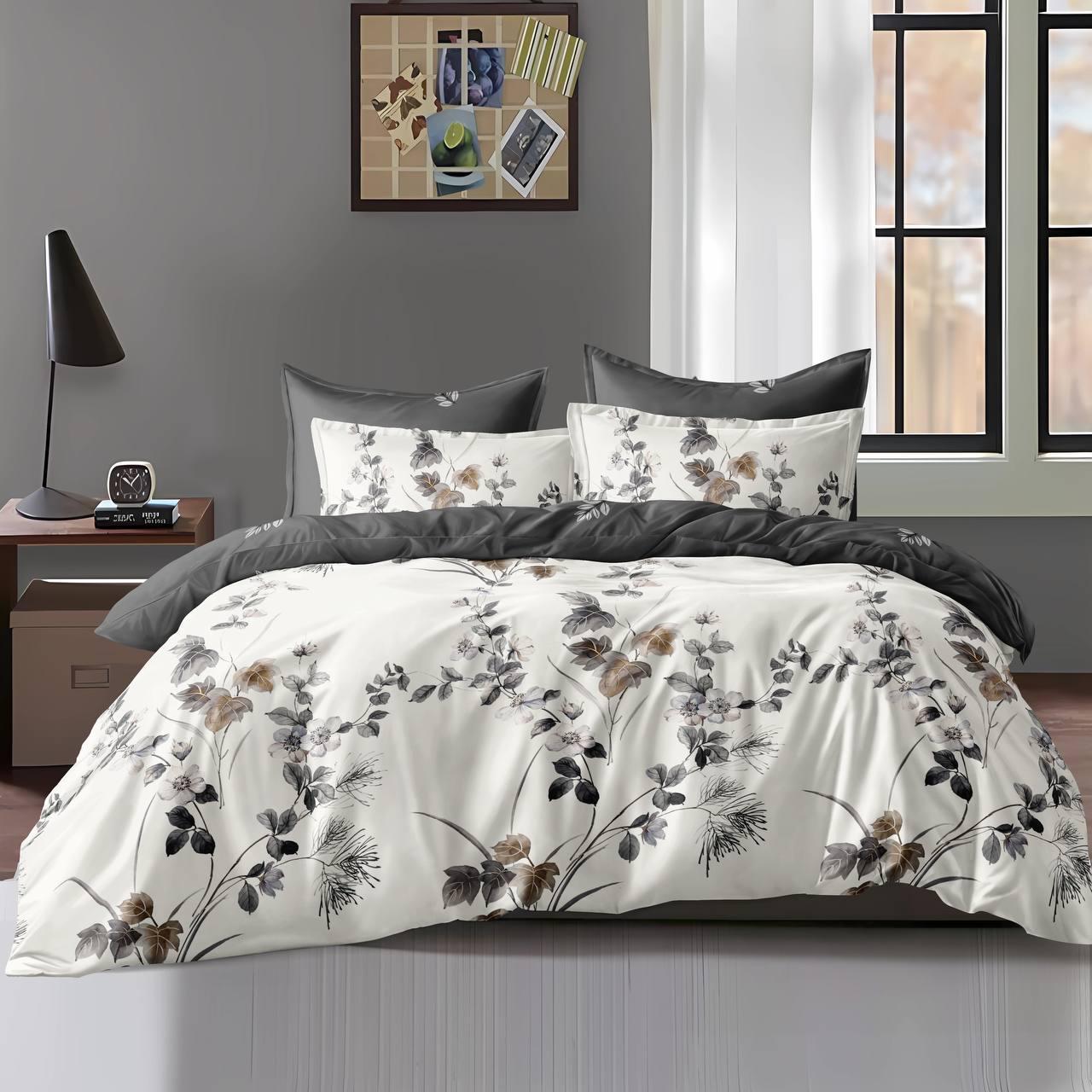 Комплект постельного белья на резинке Вереск сатин евро/наволочки 50х70/70х70 см (7014)