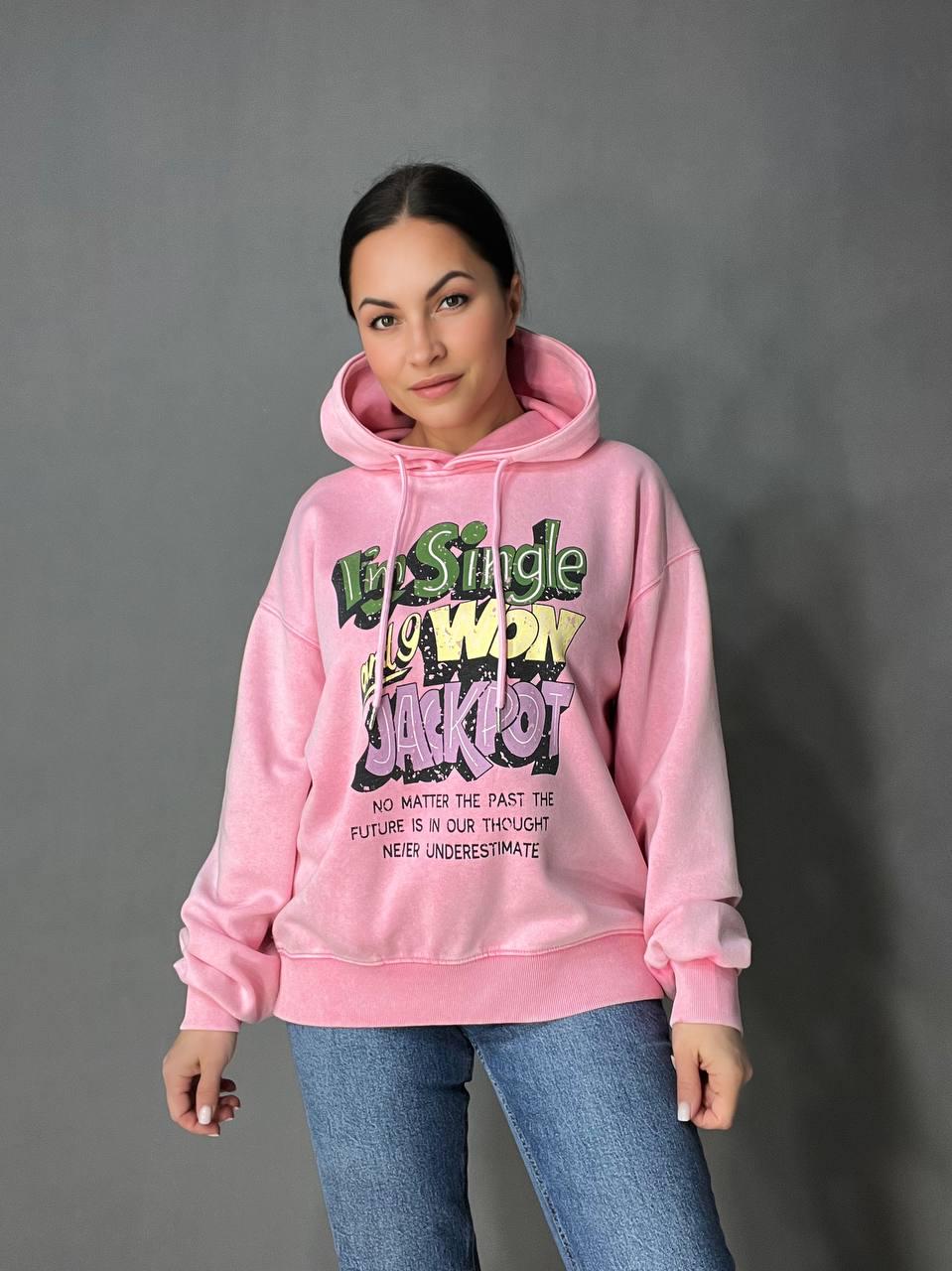 Худи женский A-N 25040 удлиненный с капюшоном вареный тай дай OS Розовый (3431) - фото 3 Худи женский A-N 25040 удлиненный с капюшоном вареный тай дай OS Розовый (3431) - фото 3