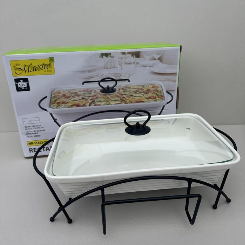 Марміт керамічний Maestro MR-11362-73 прямокутний 1,7 л з чорною підставкою 38 см