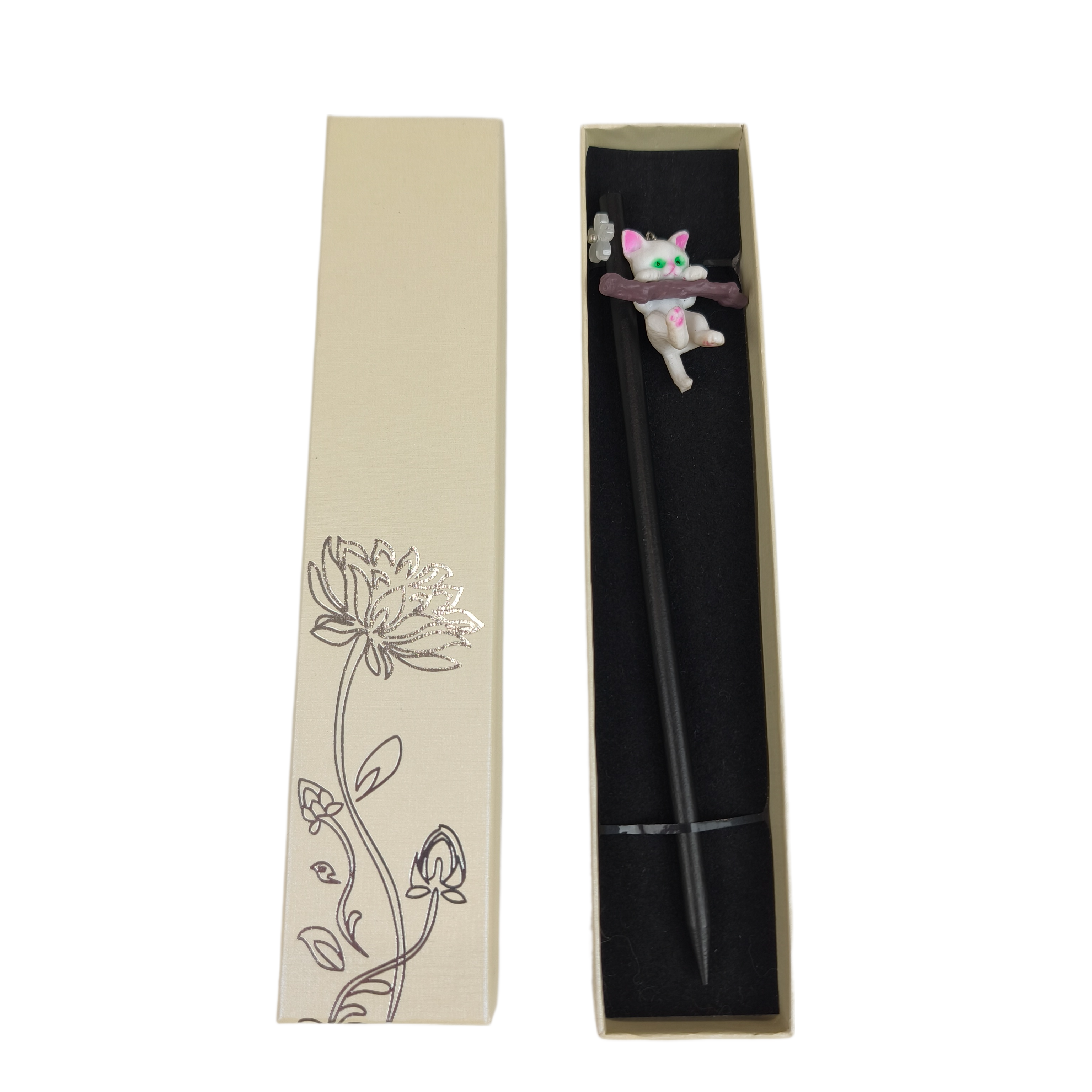 Заколка для волос Котик с украшением деревянная в подарочной коробочке Черный (28110) Заколка для волос Котик с украшением деревянная в подарочной коробочке Черный (28110)