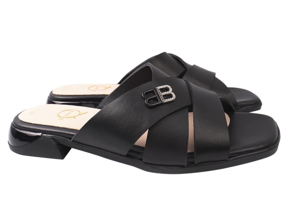 Шльопанці жіночі Aquamarin зі шкіри на низькому ходу р. 39 Чорний (1910-21LSHC)