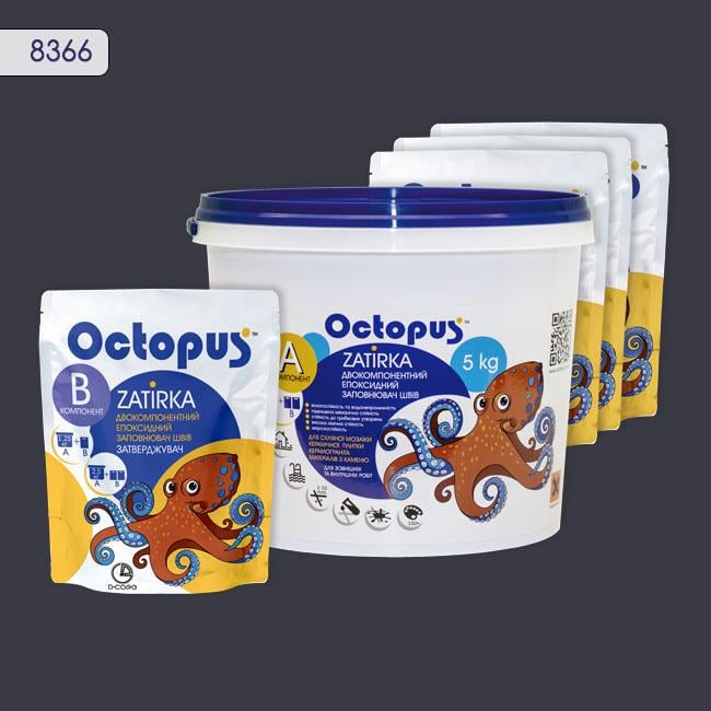 Затирка для плитки Octopus Zatirka 8366 епоксидна 5 кг Графіт