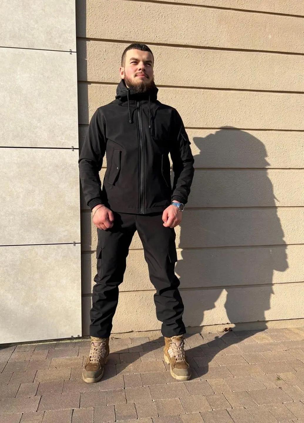 Костюм из куртки и штанов водоотталкивающий Softshell Черный Костюм из куртки и штанов водоотталкивающий Softshell Черный
