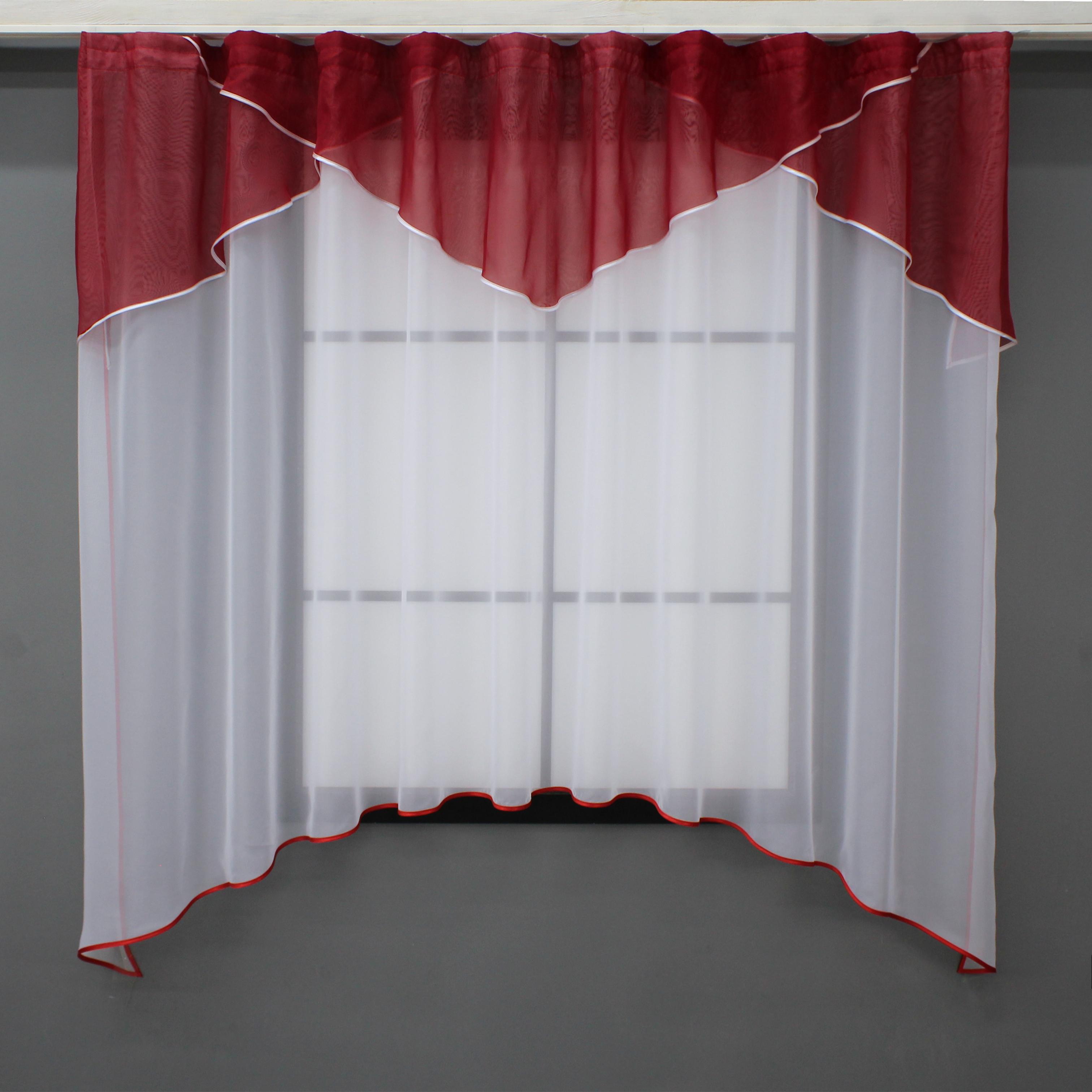 Тюль кухонна VR-Textil № 025к Арка з ламбрекеном 280х170 см Білий/Червоний (52-0863) Тюль кухонна VR-Textil № 025к Арка з ламбрекеном 280х170 см Білий/Червоний (52-0863)