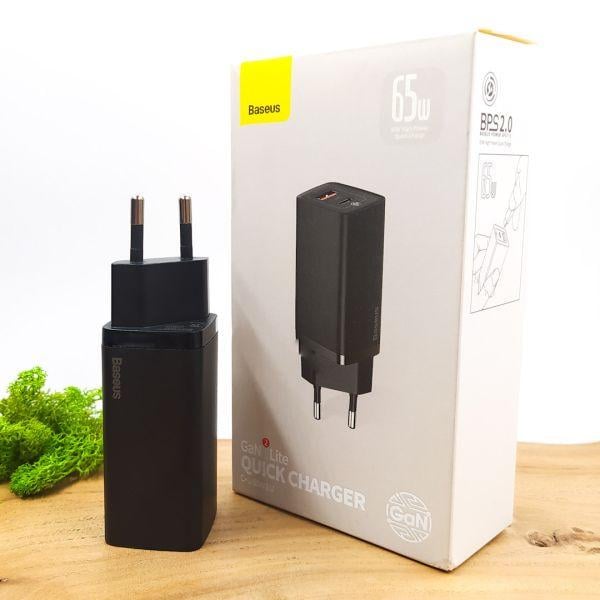 Зарядний пристрій мережевий USB-A/USB-C Baseus GaN2 Lite 65W Black (24014304)