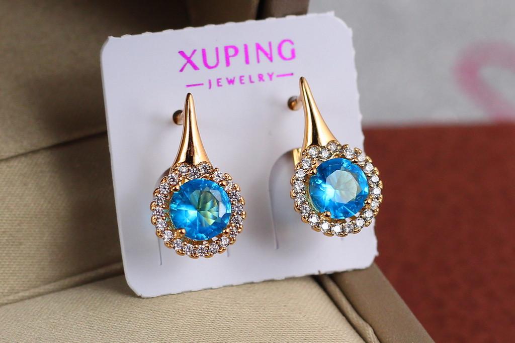 Серьги Xuping Jewelry с голубим камнем с мелкими фианитами 1,6 см Золотистый (1594096979)