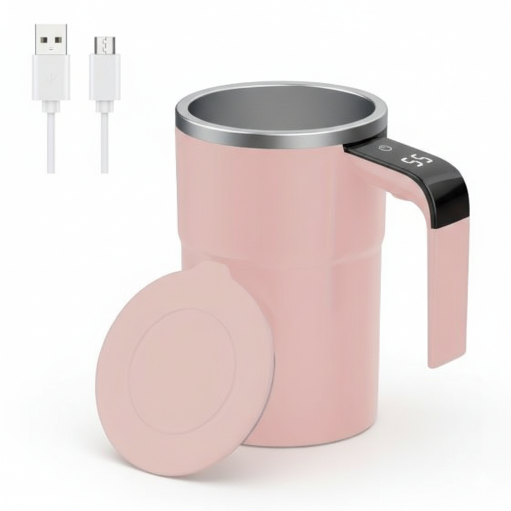 Чашка-міксер автоматична кавова з дисплеєм температури USB 200 mAh 380 мл Рожевий (2910491457)