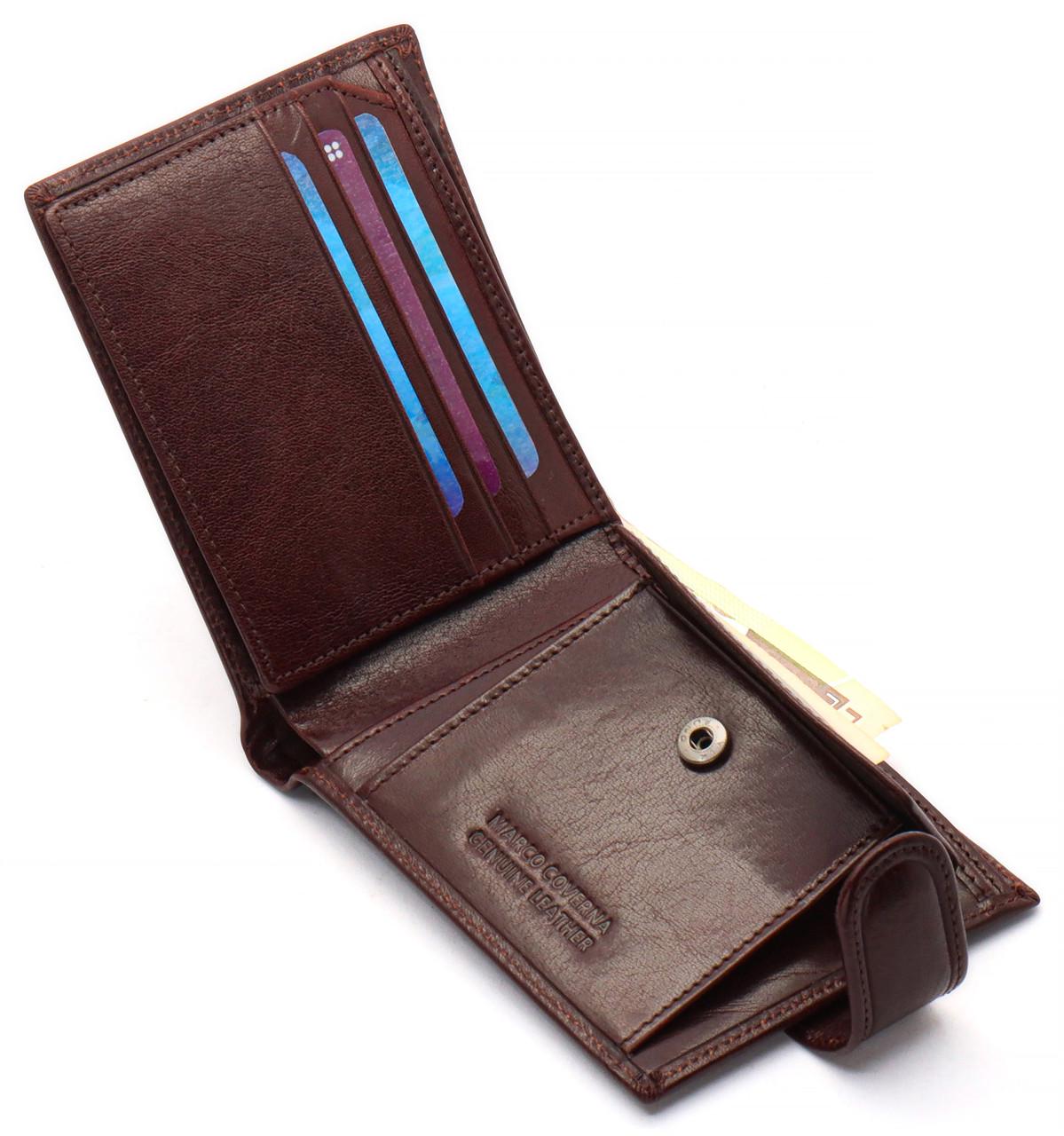 Мужское портмоне Marco Coverna на кнопке из натуральной кожи Коричневый (B047-801) - фото 7 Мужское портмоне Marco Coverna на кнопке из натуральной кожи Коричневый (B047-801) - фото 7