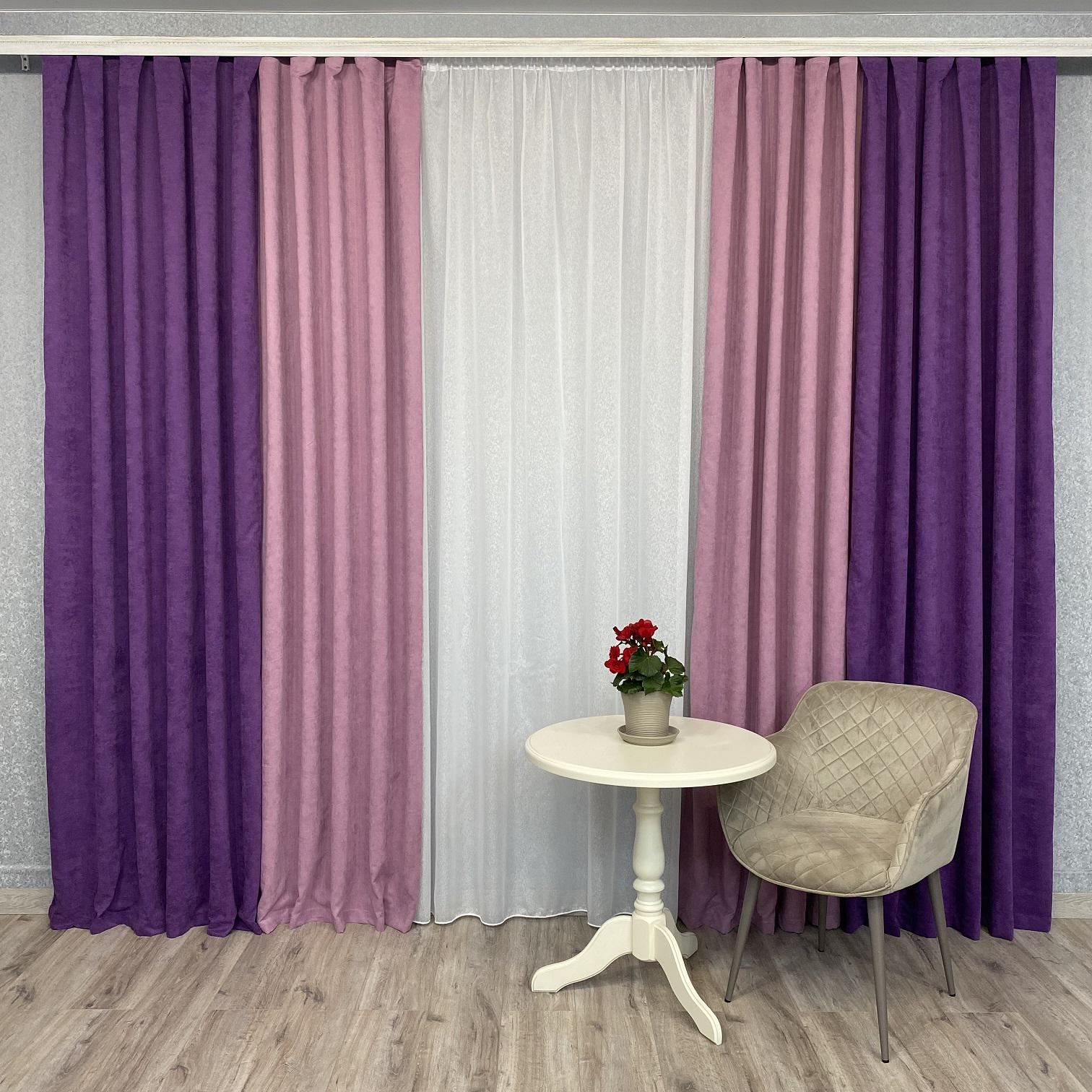 Штори мікровелюр TG Home Дует №450 1,50х2,70 м Фіолетово-рожевий (450-98/110) - фото 1