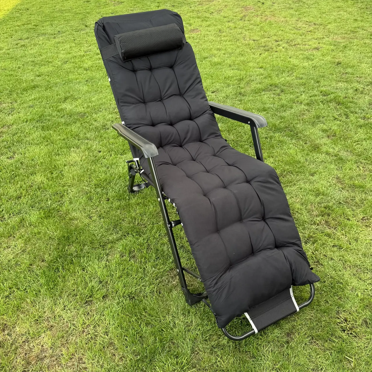 Шезлонг садовый тканевый с матрасом Garden Черный - фото 4