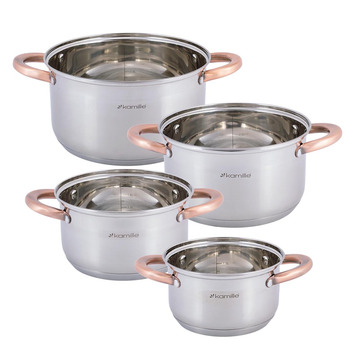 Набір каструль із кришками Kamille КМ-4937 із нержавіючої сталі з 8 предметів Сталевий (150-84-4937) - фото 2