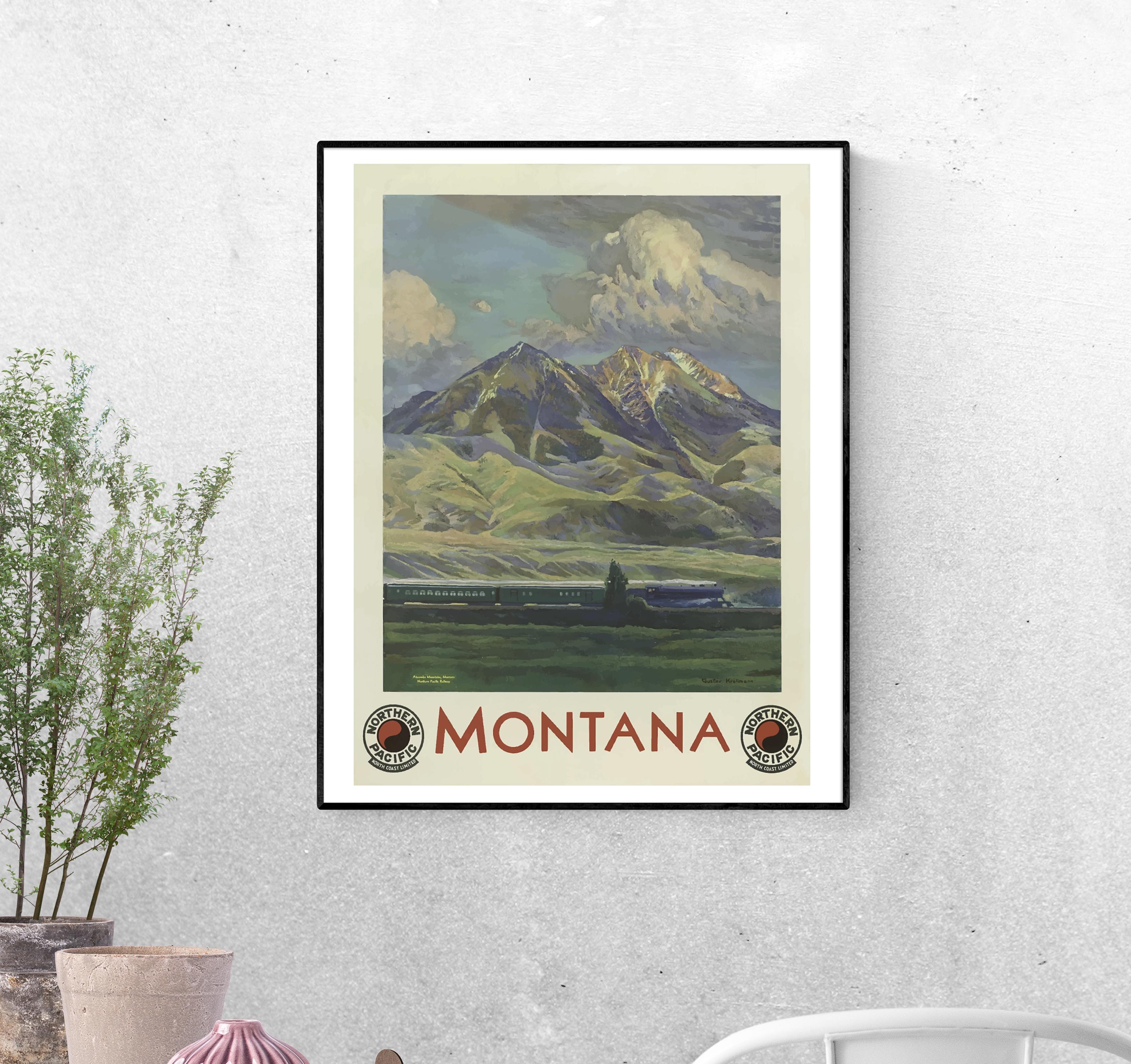 Тревел-постер Монтана горы поезд формат А-1