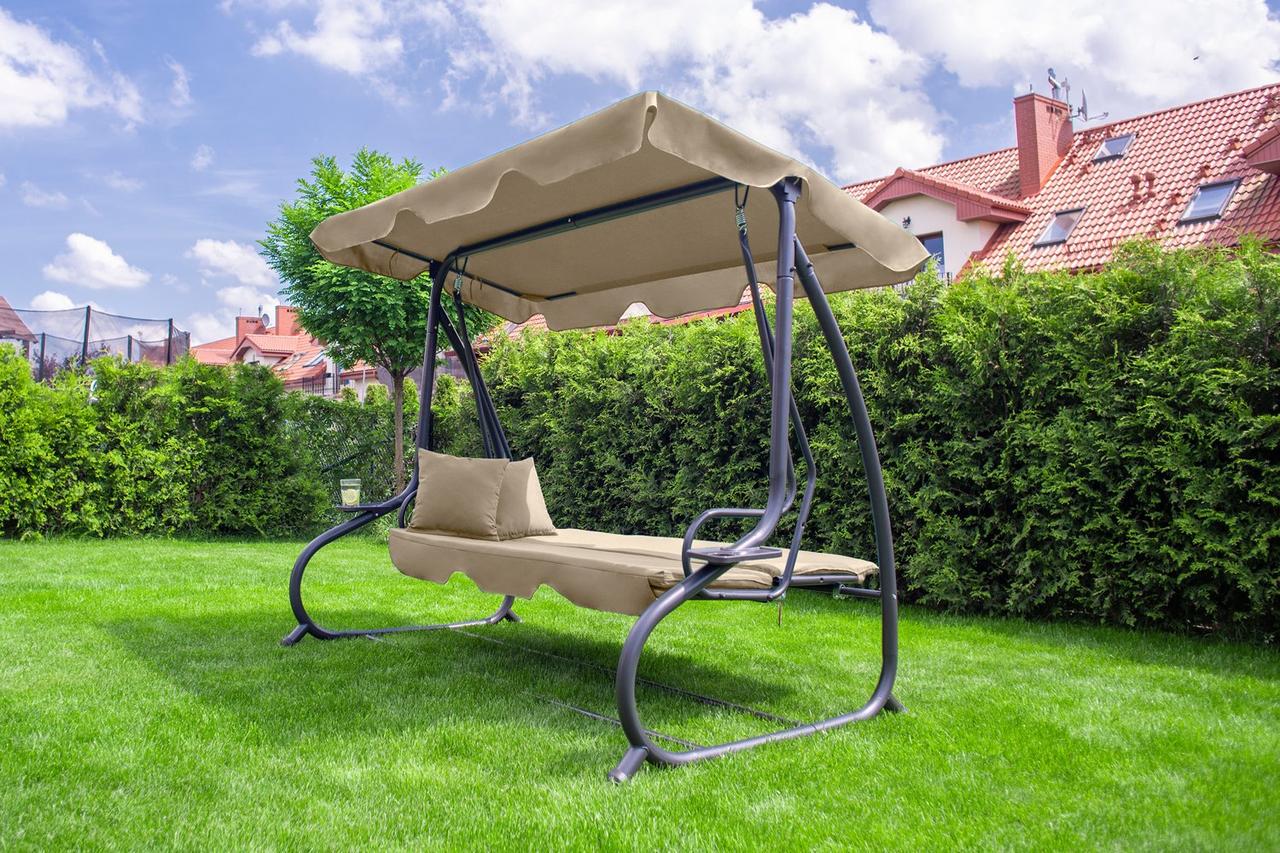 Качеля садовая раскладная FunFit Relax Plus с тентом 230 см Beige - фото 4