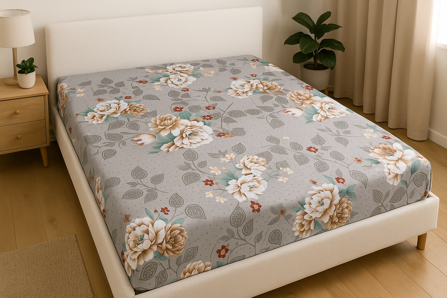 Простынь Luxurious flowers на резинке безь 90х200 см (G-0706LF/x90)