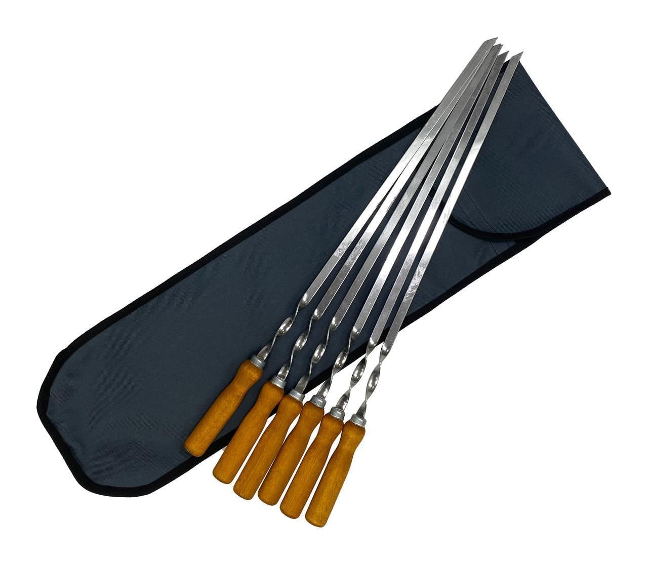 Набор шампуров Mzavod с деревянной ручкой в чехле 580х10х2 мм 6 шт. (N6-SHMP-DR-580x10x2-LT)