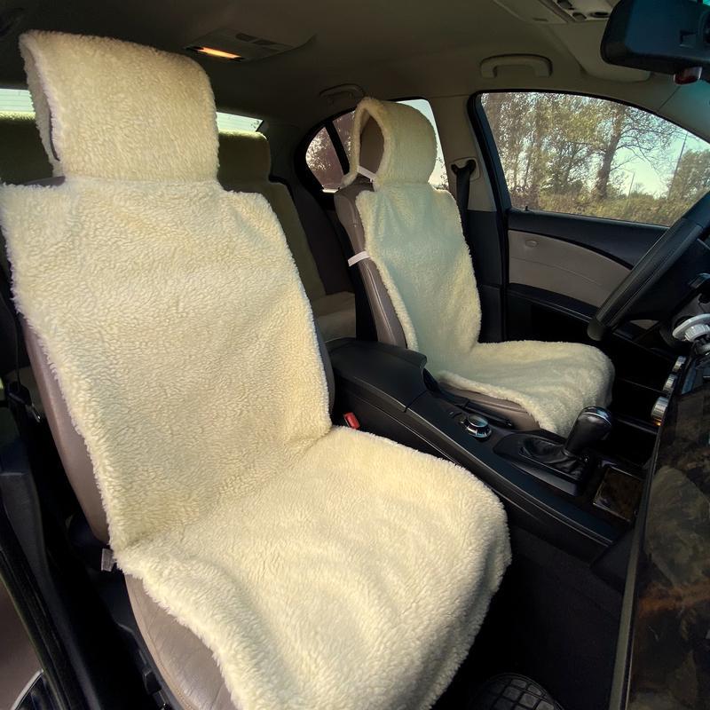 Накидка на сиденье автомобиля из овчины Sheepskin эко-шерсть полный комплект 50 см Лимонный (728)