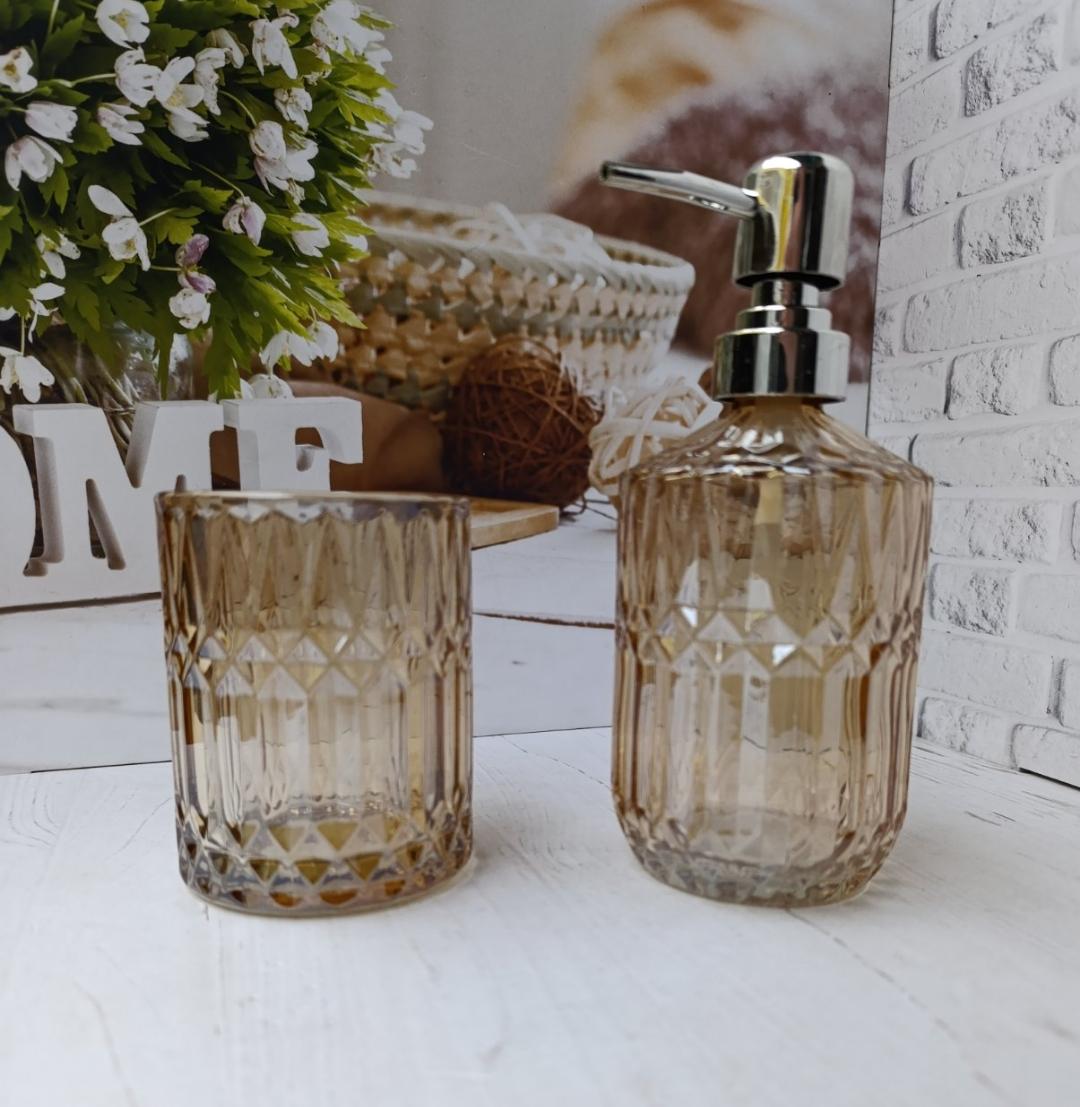 Набор аксессуаров для ванной комнаты S&T 888-167-3 стеклянный 2 пр. Золотистый (888-167-3)