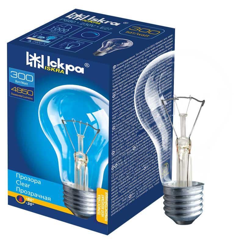 Лампа розжарювання Іскра прозора А65 300 Вт Е27 (27844424)