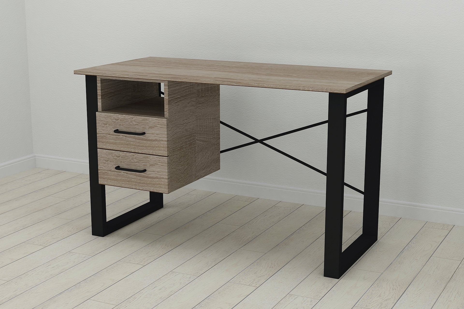 Стол письменный Ferrum-decor Оскар с ящиками 750x1400x600 мм Черный/Сонома Трюфель (OSK0026)