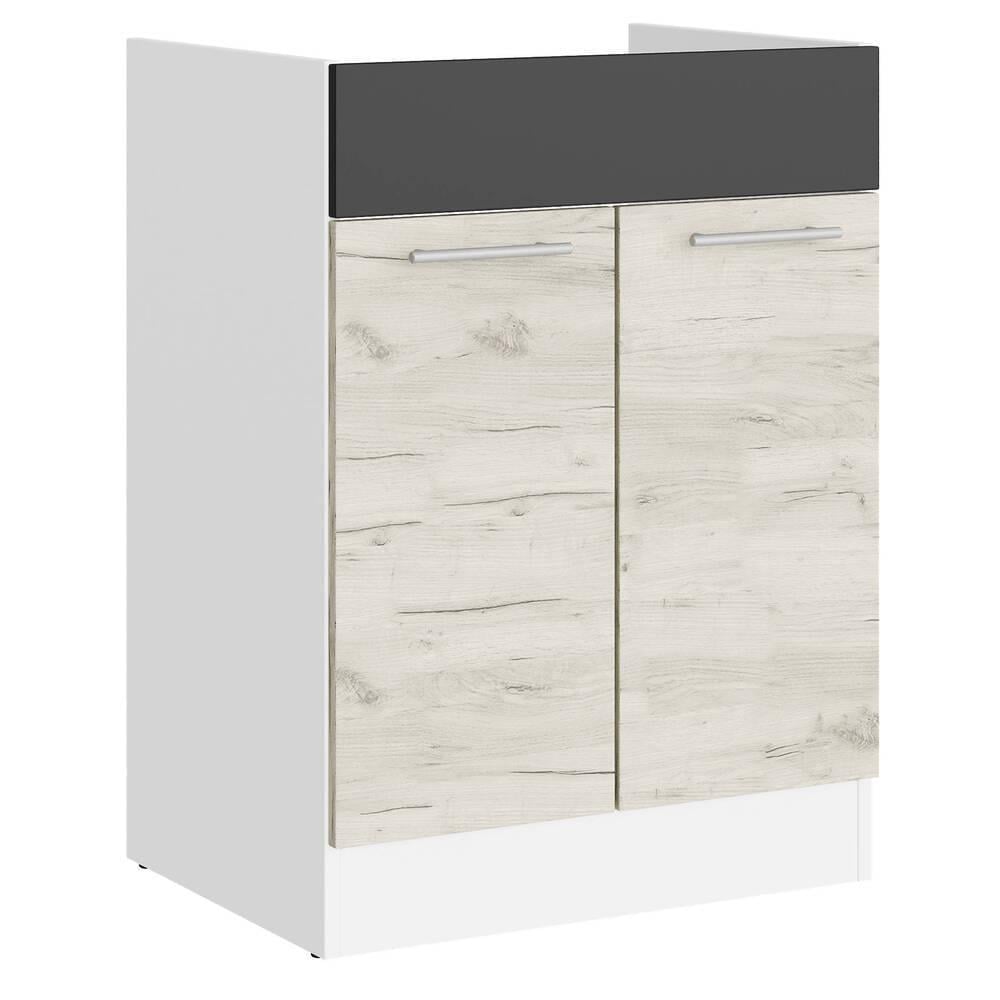 Кухонный модуль под мойку Эверест Эко 600 60х46х82 см Дуб крафт Белый/Графит/Белый (DTM-071022)