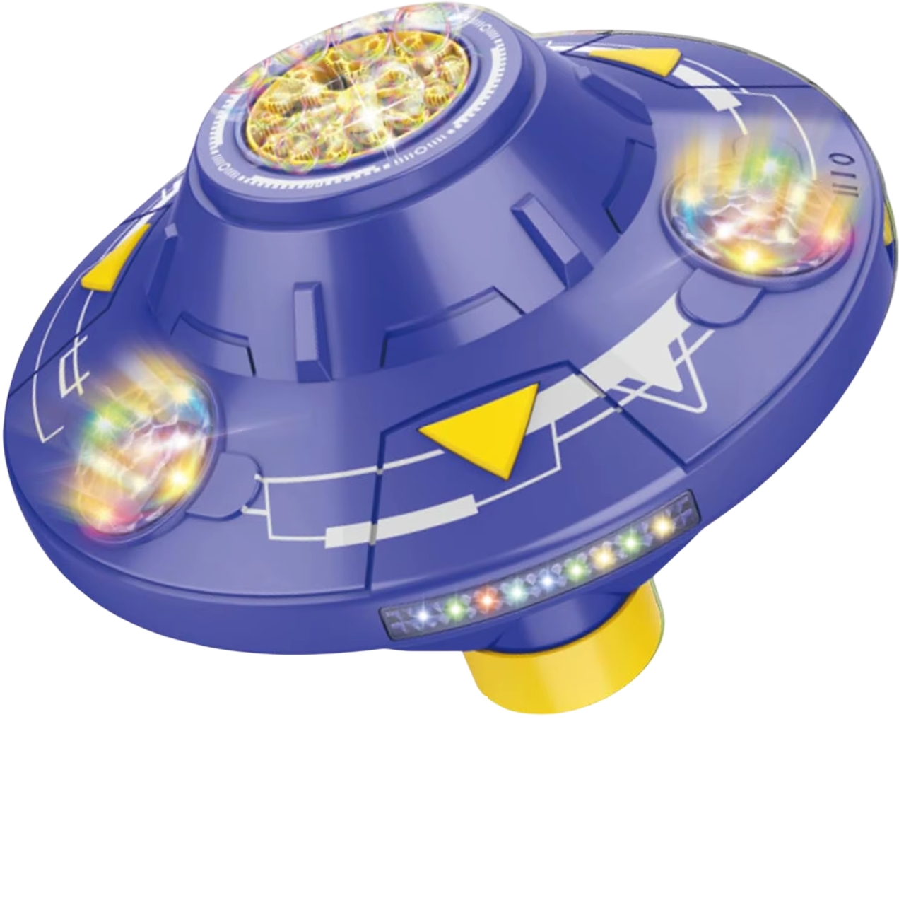 Генератор мыльных пузырей на аккумуляторе для детей Космическая тарелка на колесах с подсветкой и звуковыми эффектами Синий
