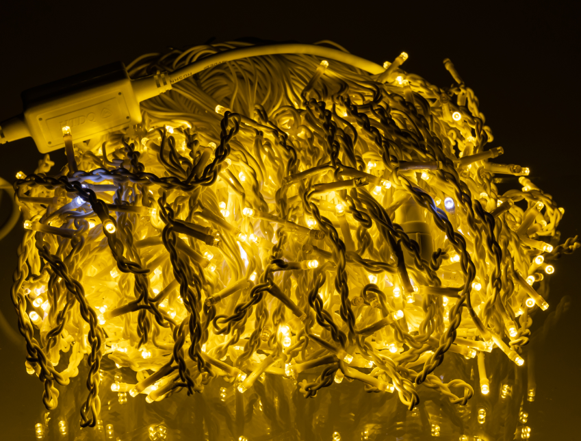 Гірлянда бахрома вулична 600 LED 36 м від мережі біла нитка Жовтий - фото 3
