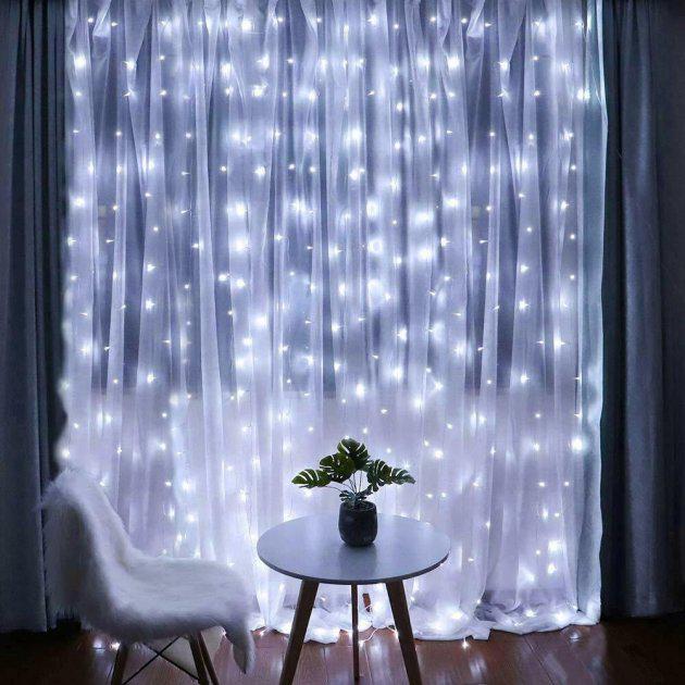 Гирлянда-штора светодиодная UKC Лучи росы USB с пультом 2х2 м Белый (3-6-9193)